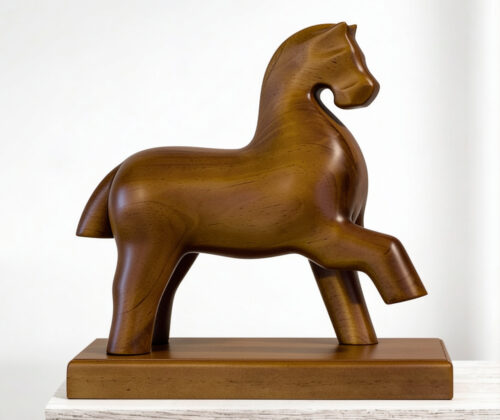 Escultura de madera caballo pie