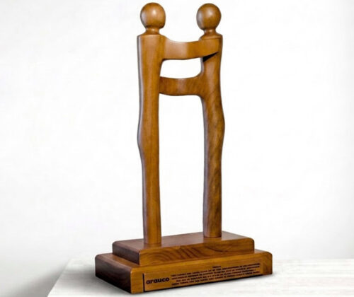 Escultura de madera premio espíritu Arauco