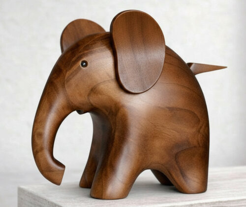 Escultura de madera elefante circular