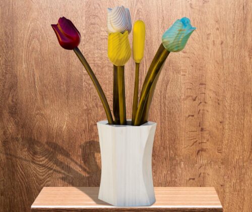 Macetero pilar cuatro tulipanes