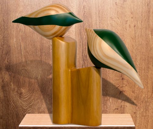 Esculturas de madera aves en base