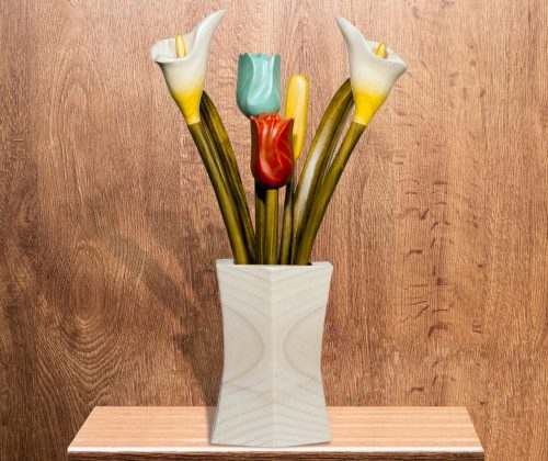Esculturas macetero pilar pequeño con tulipanes y calas - Imagen 3