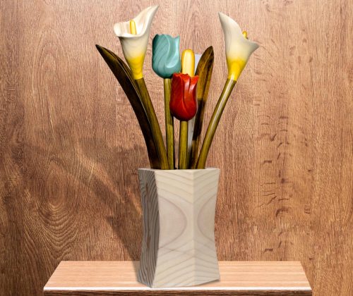Esculturas macetero pilar pequeño con tulipanes y calas - Imagen 2