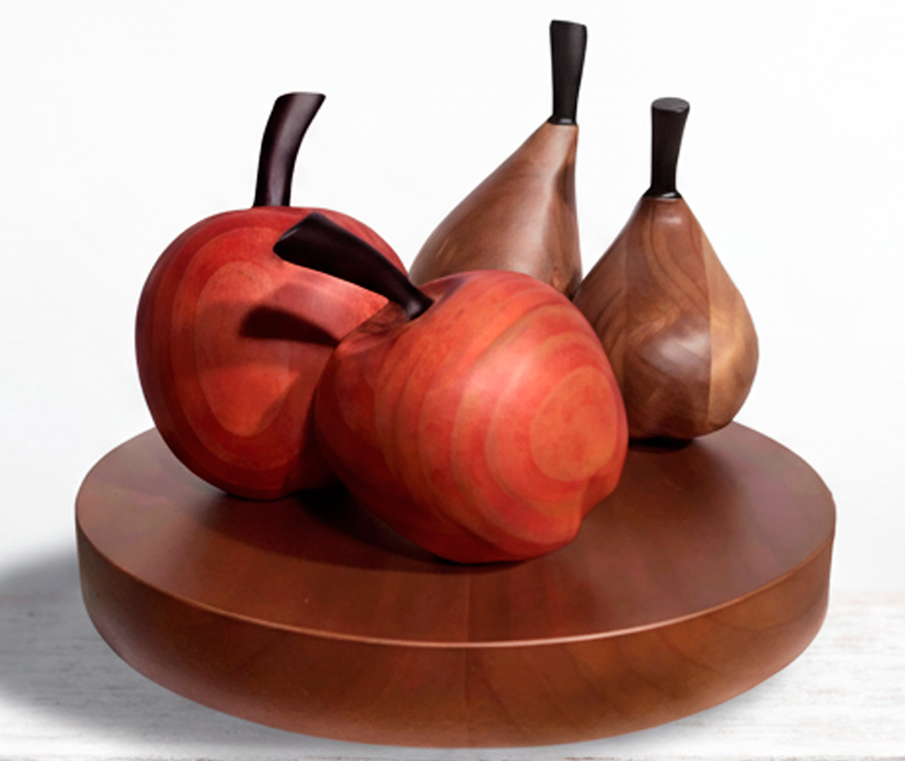 Escultura de madera frutas en base
