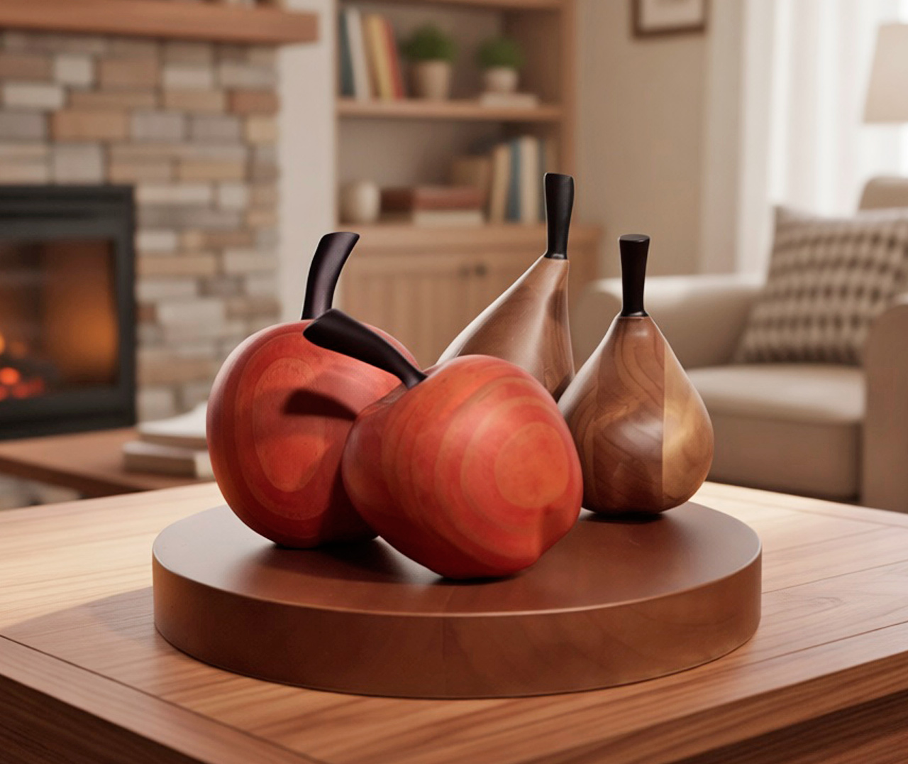 Escultura de madera frutas en base - Imagen 3